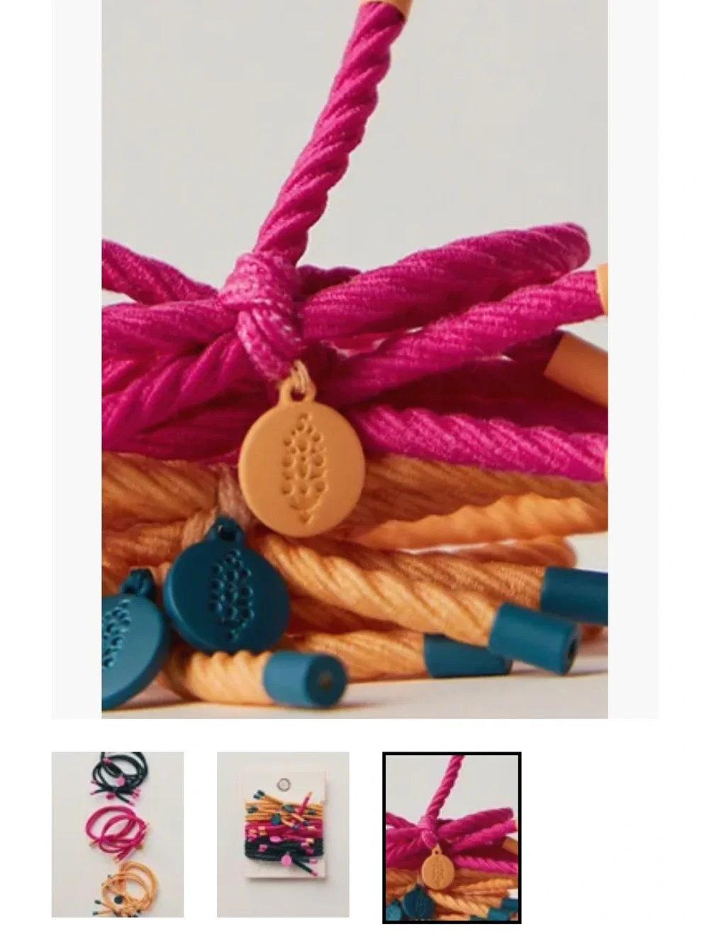 NWT Free People Twist Rope Hair Ties in Orange, Fuchsia & Black pack of 6